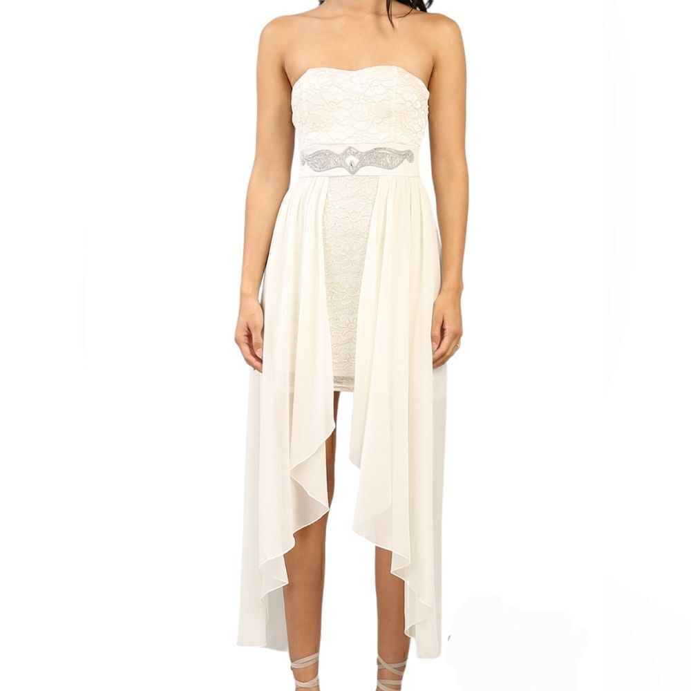 Chocolate U.S.A Women's High Low White Embellished White Dress Size Large